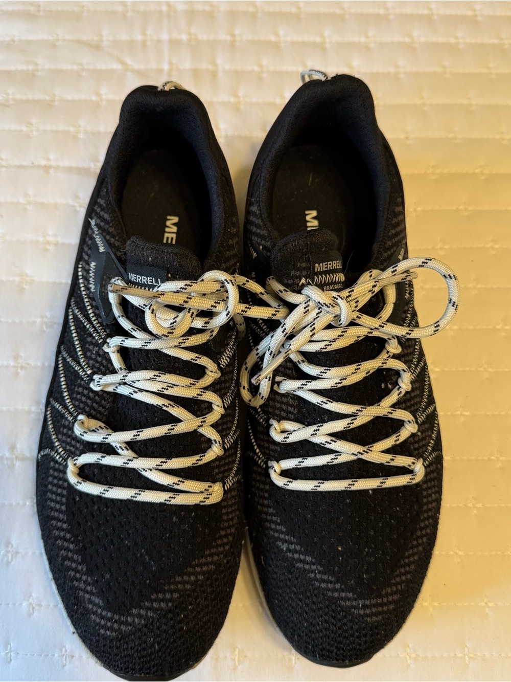 Merrell Men’s Black Knit Sneakers with White Patterned Laces